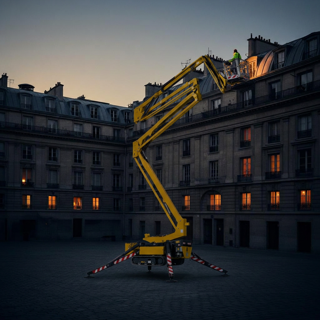 Opérateur Hexagone Levage sur un toit parisien